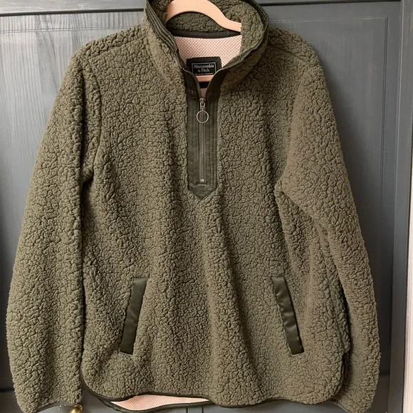 Abercrombie & Fitch Olive Green Sherpa Hoodie - Picture 1 of 5